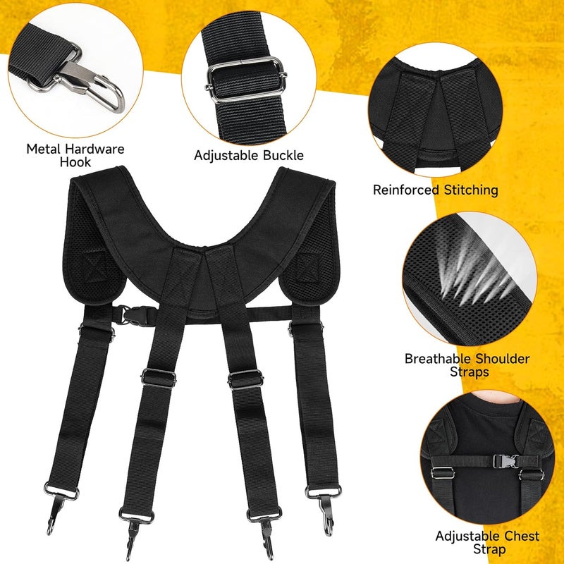 LEFORZ Tool Belt with Suspenders,27-Pockets Heavy Duty Tool Belts for Men with Magnetic Tool Pouch,Detachable & Adjustable Work Belt Bag for Electrician,Carpenter,Construction,Utility Toolbelt,Black,Yellow - Image 5
